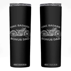 One Badass Bonus Dad Skinny Tumbler Funny Stepdad Motorcycle Graphic Mens Biker TS10 Black Print Your Wear