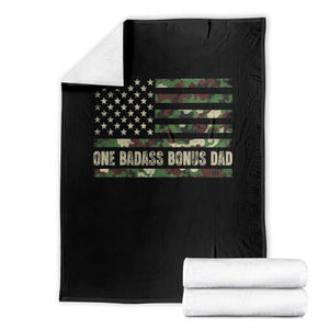 One Badass Bonus Dad Throw Blanket Funny Stepdad Camo American Flag TS10 Black Print Your Wear