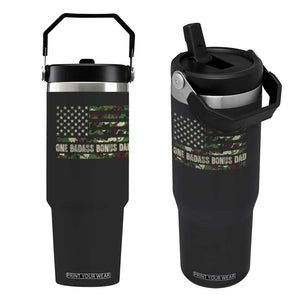 One Badass Bonus Dad Flip Straw Tumbler Funny Stepdad Camo American Flag TS10 One Size: 30 oz Black Print Your Wear