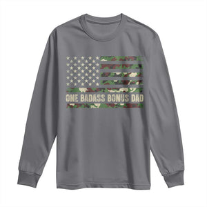 One Badass Bonus Dad Long Sleeve Shirt Funny Stepdad Camo American Flag TS10 Charcoal Print Your Wear