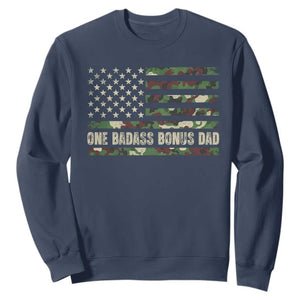 One Badass Bonus Dad Sweatshirt Funny Stepdad Camo American Flag TS10 Navy Print Your Wear