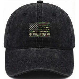 One Badass Bonus Dad Washed Cotton Baseball Cap Funny Stepdad Camo American Flag TS10 Print Your Wear