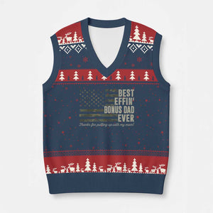 Best Effin’ Bonus Dad Ever V-Neck Knit Sweater Vest Step Dad Camo American Flag Camouflage TS10 Navy Red Print Your Wear