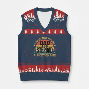 Bonus Dad V-Neck Knit Sweater Vest Retro I Have Two Titles Dad And Stepdad Rock Them Both TS10 Navy Red Print Your Wear