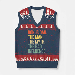 Bonus Dad V-Neck Knit Sweater Vest The Man Myth Bad Influence Funny Step Dad TS10 Navy Red Print Your Wear