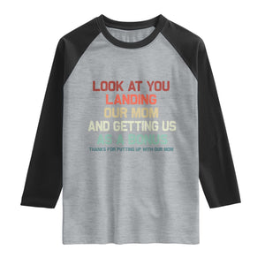 Bonus Dad Raglan Shirt Funny Step Dad Look At You Landing Our Mom Getting Us As A Bonus TS10 Heather Gray Black Print Your Wear