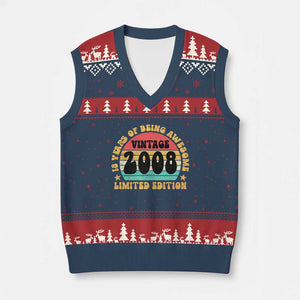 18th Birthday V-Neck Knit Sweater Vest Vintage 18yr 2008 Limited Edition 18 Year Old Gift TS10 Navy Red Print Your Wear