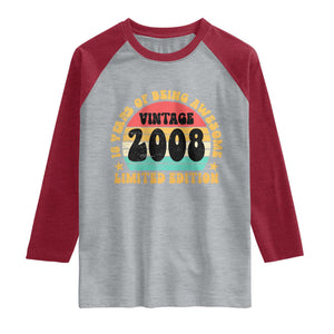 18th Birthday Raglan Shirt Vintage 18yr 2008 Limited Edition 18 Year Old Gift TS10 Heather Gray Heather Red Print Your Wear