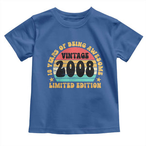 18th Birthday Toddler T Shirt Vintage 18yr 2008 Limited Edition 18 Year Old Gift TS10 Royal Blue Print Your Wear