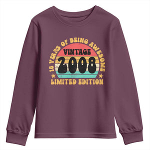 18th Birthday Youth Sweatshirt Vintage 18yr 2008 Limited Edition 18 Year Old Gift TS10 Maroon Print Your Wear