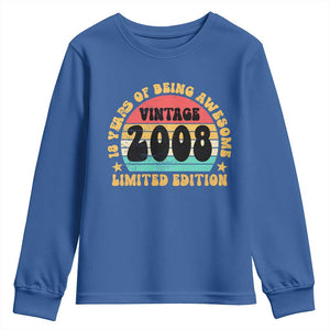 18th Birthday Youth Sweatshirt Vintage 18yr 2008 Limited Edition 18 Year Old Gift TS10 Royal Blue Print Your Wear