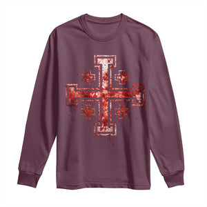 Crusader Jerusalem Cross Catholic Long Sleeve Shirt Gothic Christian Dark Faith Grunge Blood Splatter TS10 Maroon Print Your Wear