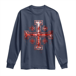 Crusader Jerusalem Cross Catholic Long Sleeve Shirt Gothic Christian Dark Faith Grunge Blood Splatter TS10 Navy Print Your Wear