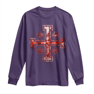 Crusader Jerusalem Cross Catholic Long Sleeve Shirt Gothic Christian Dark Faith Grunge Blood Splatter TS10 Purple Print Your Wear