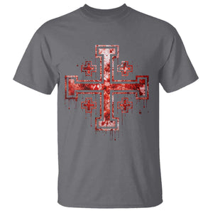 Crusader Jerusalem Cross Catholic T Shirt Gothic Christian Dark Faith Grunge Blood Splatter TS10 Charcoal Print Your Wear