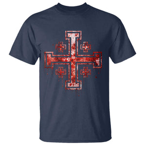 Crusader Jerusalem Cross Catholic T Shirt Gothic Christian Dark Faith Grunge Blood Splatter TS10 Navy Print Your Wear