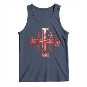 Crusader Jerusalem Cross Catholic Tank Top Gothic Christian Dark Faith Grunge Blood Splatter TS10 Navy Print Your Wear