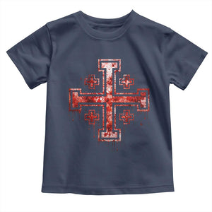 Crusader Jerusalem Cross Catholic Toddler T Shirt Gothic Christian Dark Faith Grunge Blood Splatter TS10 Navy Print Your Wear