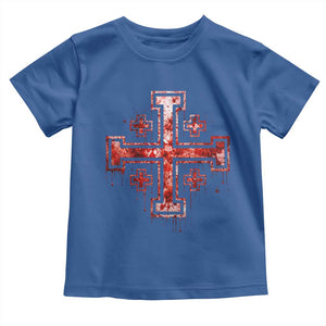 Crusader Jerusalem Cross Catholic Toddler T Shirt Gothic Christian Dark Faith Grunge Blood Splatter TS10 Royal Blue Print Your Wear