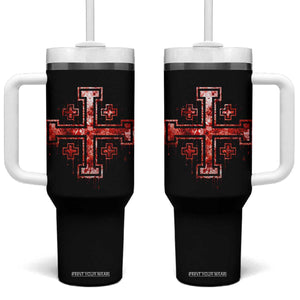 Crusader Jerusalem Cross Catholic Tumbler With Handle Gothic Christian Dark Faith Grunge Blood Splatter TS10 One Size: 40 oz Black Print Your Wear