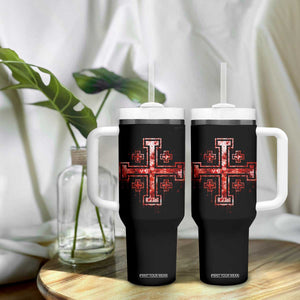 Crusader Jerusalem Cross Catholic Tumbler With Handle Gothic Christian Dark Faith Grunge Blood Splatter TS10 Print Your Wear