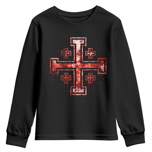 Crusader Jerusalem Cross Catholic Youth Sweatshirt Gothic Christian Dark Faith Grunge Blood Splatter TS10 Black Print Your Wear