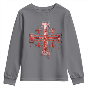 Crusader Jerusalem Cross Catholic Youth Sweatshirt Gothic Christian Dark Faith Grunge Blood Splatter TS10 Charcoal Print Your Wear