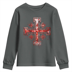 Crusader Jerusalem Cross Catholic Youth Sweatshirt Gothic Christian Dark Faith Grunge Blood Splatter TS10 Dark Heather Print Your Wear