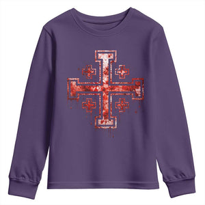 Crusader Jerusalem Cross Catholic Youth Sweatshirt Gothic Christian Dark Faith Grunge Blood Splatter TS10 Purple Print Your Wear