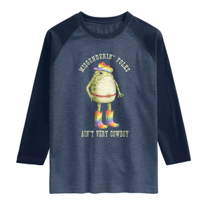 Funny Frog LGBTQ Raglan Shirt Misgenderin Folks Aint Very Cowboy Pride Rainbow TS10 Heather Denim Navy Print Your Wear