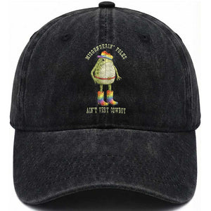 Funny Frog LGBTQ Washed Cotton Baseball Cap Misgenderin Folks Aint Very Cowboy Pride Rainbow TS10 Print Your Wear