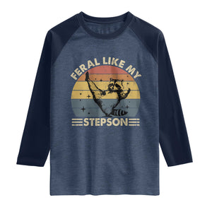 Bonus Dad Raglan Shirt Retro Feral Raccoon Stepdad Gifts From Bonus Son Stepson TS10 Heather Denim Navy Print Your Wear
