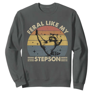 Bonus Dad Sweatshirt Retro Feral Raccoon Stepdad Gifts From Bonus Son Stepson TS10 Dark Heather Print Your Wear