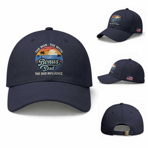 Bonus Dad Baseball Cap The Man Myth Bad Influence Step Dad Fathers Day Gift TS10 Baseball Cap Universal Fit Navy Print Your Wear