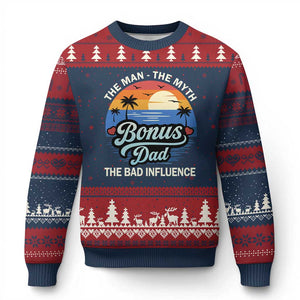 Bonus Dad Ugly Christmas Sweater The Man Myth Bad Influence Step Dad Fathers Day Gift TS10 Navy Red Print Your Wear