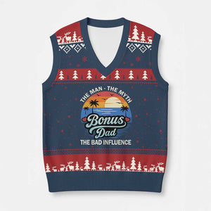 Bonus Dad V-Neck Knit Sweater Vest The Man Myth Bad Influence Step Dad Fathers Day Gift TS10 Navy Red Print Your Wear
