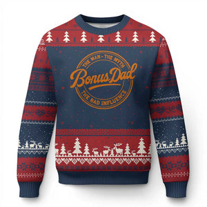 Bonus Dad Ugly Christmas Sweater Vintage The Man Myth Bad Influence Funny Step Dad TS10 Navy Red Print Your Wear