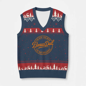 Bonus Dad V-Neck Knit Sweater Vest Vintage The Man Myth Bad Influence Funny Step Dad TS10 Navy Red Print Your Wear