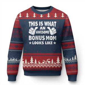 Funny Stepmom Ugly Christmas Sweater This Is What An Awesome Bonus Mom Looks Like TS10 Navy Red Print Your Wear