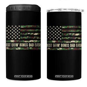 Best Effin Bonus Dad Ever 4 in 1 Can Cooler Tumbler Funny Step Dad Camo American Flag TS10 One Size: 16 oz Black Print Your Wear