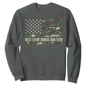 Best Effin Bonus Dad Ever Sweatshirt Funny Step Dad Camo American Flag TS10 Dark Heather Print Your Wear