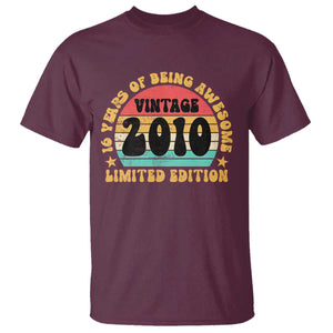 16th Birthday T Shirt Vintage 16yr 2010 Limited Edition 16 Year Old Gift TS10 Maroon Print Your Wear