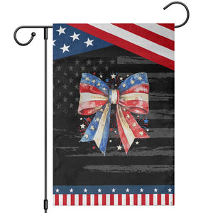 Coquette 4th Of July Garden Flag USA Bow American Flag Red White and Blue TS10 Distressed Black Blue Print Your Wear