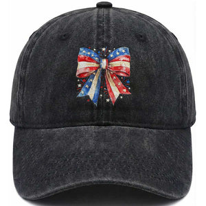 Coquette 4th Of July Washed Cotton Baseball Cap USA Bow American Flag Red White and Blue TS10 Washed Cap Universal Fit Black Print Your Wear