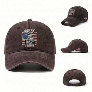 Funny Abraham Lincoln 4th Of July Washed Cotton Baseball Cap Sorry Cant Hear You Sound Of My Freedom American Flag TS10 Washed Cap Universal Fit Dark Brown Print Your Wear