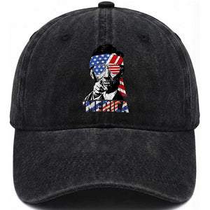 Funny Lincoln 4th Of July Merica Washed Cotton Baseball Cap Abe American Flag TS10 Washed Cap Universal Fit Black Print Your Wear