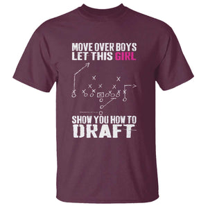 Girls Fantasy Football T Shirt Move Over Boys Draft Party Commish FFL TS10 Maroon Print Your Wear