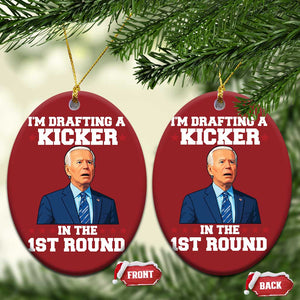 Funny Fantasy Football Christmas Ornament Joe Biden Confused Drafting Kicker Draft Party TS10 Oval Red Print Your Wear
