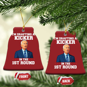 Funny Fantasy Football Christmas Ornament Joe Biden Confused Drafting Kicker Draft Party TS10 Bell Flake Red Print Your Wear