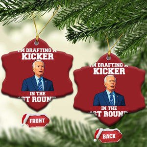Funny Fantasy Football Christmas Ornament Joe Biden Confused Drafting Kicker Draft Party TS10 Snow Flake Red Print Your Wear